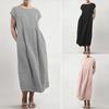 Casual Women Summer Solid Color Short Sleeve Baggy Beach Shift Kaftan Midi Dress