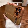 Luxury Wrist Strap Holder Leather Texture Case For iPhone 17 16 15 11 12 13 14 Pro Max Air X S Plus Soft Silicone Bracket Cover