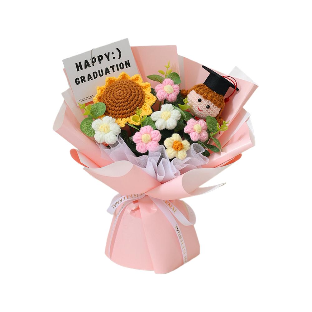 2026 Graduation Crochet Flower Bouquet Knitted Grad Doll Artificial Preserved Flowers Gift For Teacher's Day Home Decor Gift