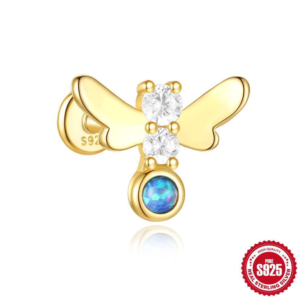 S925 Tremella Decoration Women'S Sterling Silver Simple Temperament Small Zircon Flat Bottom Piercing Stud Earrings Temperament Earrings Pendant