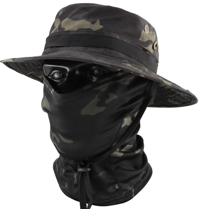 Men's Camouflage Bucket Hat Set: Multifunctional, Breathable, Sun-Protective Fishing Hat with Round Brim.
