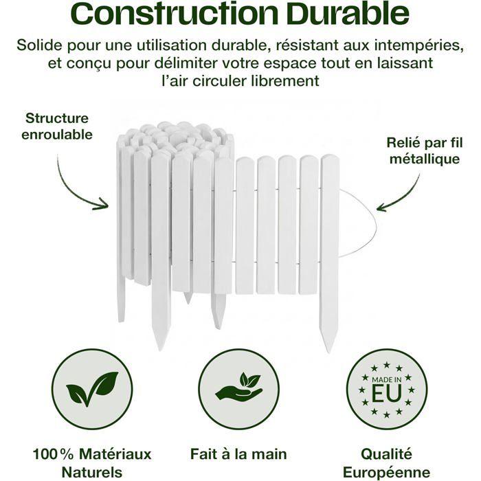 Bordure de jardin - CREATIVE HOME - 200 x 20 cm - Pin naturel - Rollborder flexible - Blanc, traitée anti-moisissure