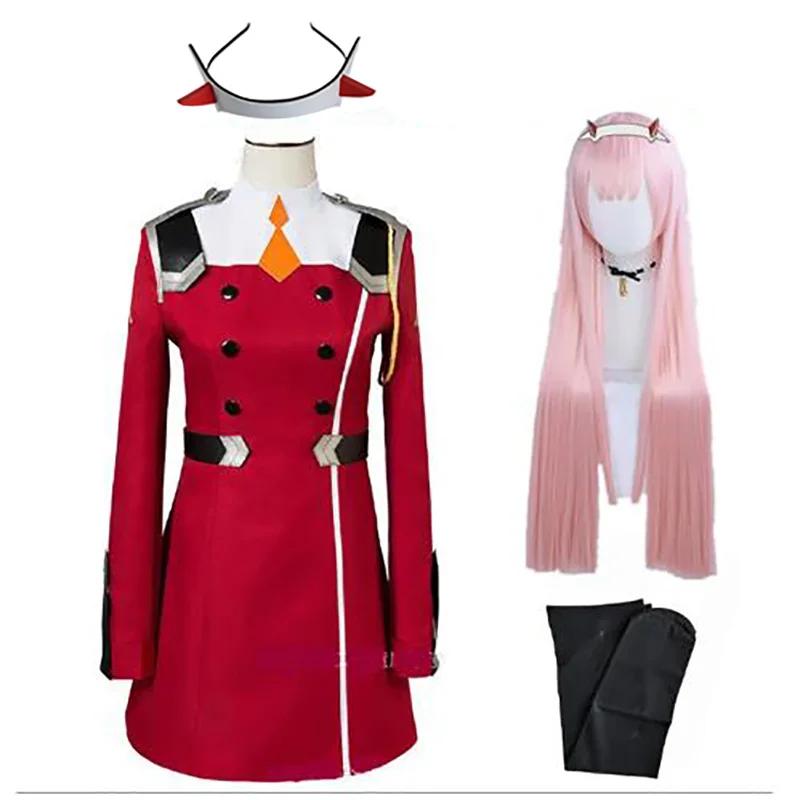 02 Zero Two Cosplay Costume DARLING in the FRANXX Cosplay 02 Dress Uniform Suits Headwear Wig Women Halloween Costume Dress