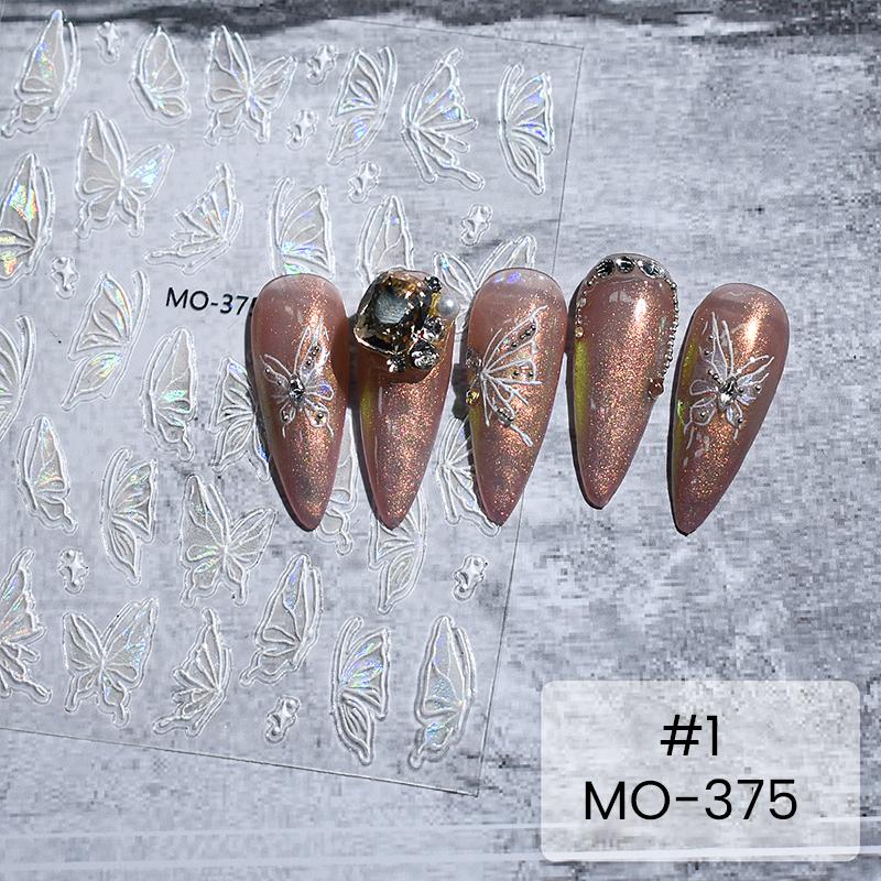 White 5D Pearl Lace Bowknot Wave Lines Nail Stickers Elegant Exquisite Nail Decoration Decals DIY Self Adhesive Transfer Slider