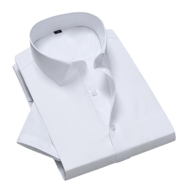 Men's Summer Slim Fit Korean Style Short-Sleeve Formal White Cotton Shirt