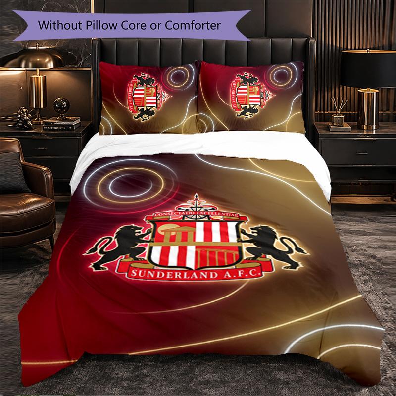 Sunderland Football 3-teiliges Bettwäsche-Set Weiches Bettbezug-Set mit Kissenbezügen Bedrucktes Schlafzimmer-Deko-Set für Zuhause