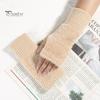 1 Pair Winter Ladies Gloves Half-finger Thick Plush Knitted Stretchy Touchscreen Wrist Protection Keep Warm Office Typing Student Writing Gloves