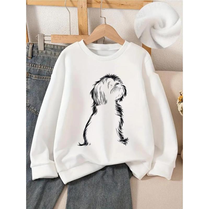 European sizes White Crewneck Sweatshirt for Kids Featuring a Dog Standing on Its Hind Legs. Perfect for Both Sports And Casual Wear. Soft And Comfy 110 белый
