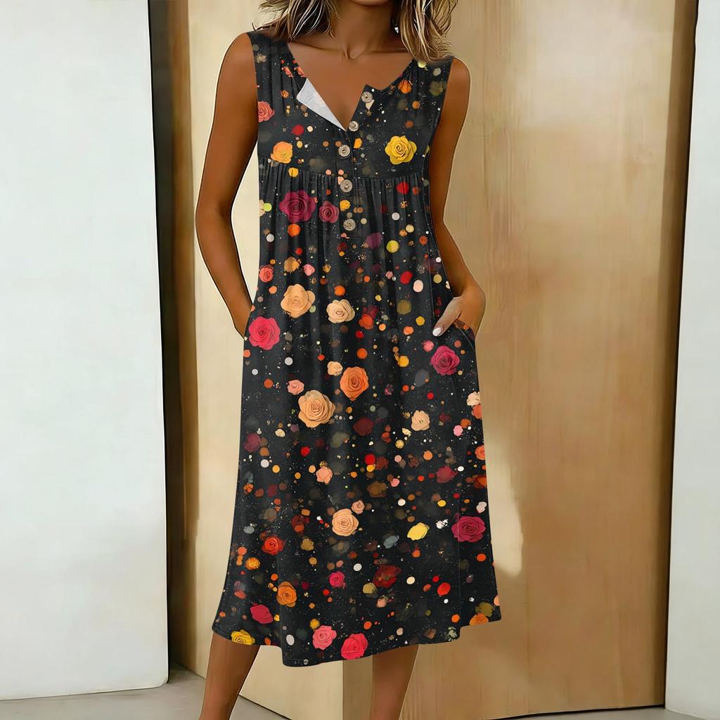 Women's Casual Sleeveless Button-down Mid-length Dress