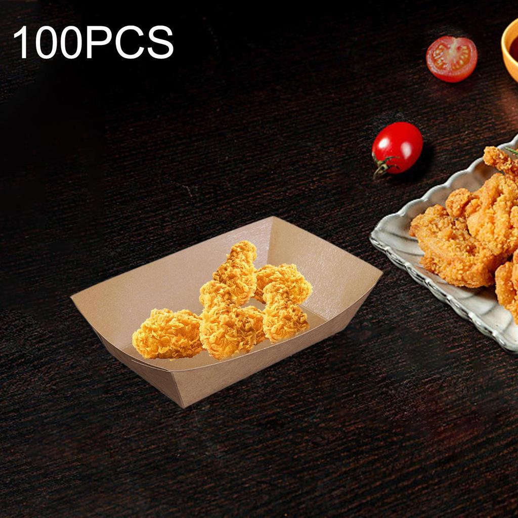 100 Pieces Kraft Paper Food Trays Boats Disposable Serving Tray Container for Tacos Snack