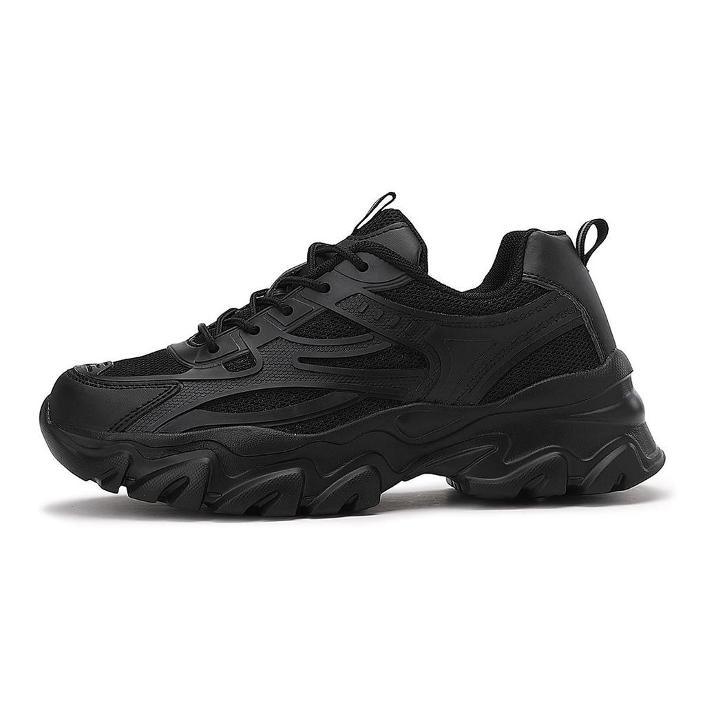 Women's Black Non-Slip Height-Increasing Sports Shoes - Fashionable, Comfortable, Versatile, Thick Sole for Spring/Autumn