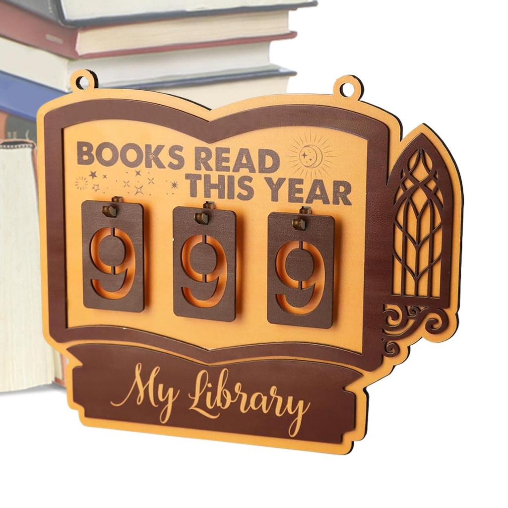 Annual Reading Record Board Wooden Hanging Reading Counter Wooden Hangable Bookshelf Decoration Books Read Tracker