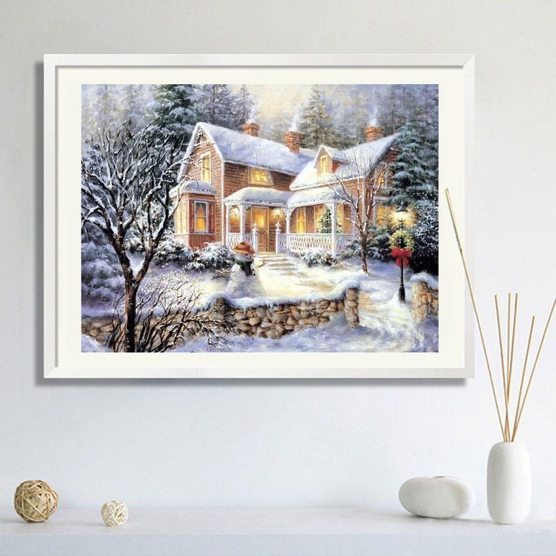 Hot new 5D snow snow cottage cross stitch cross stitch diamond embroidery living room bedroom painting