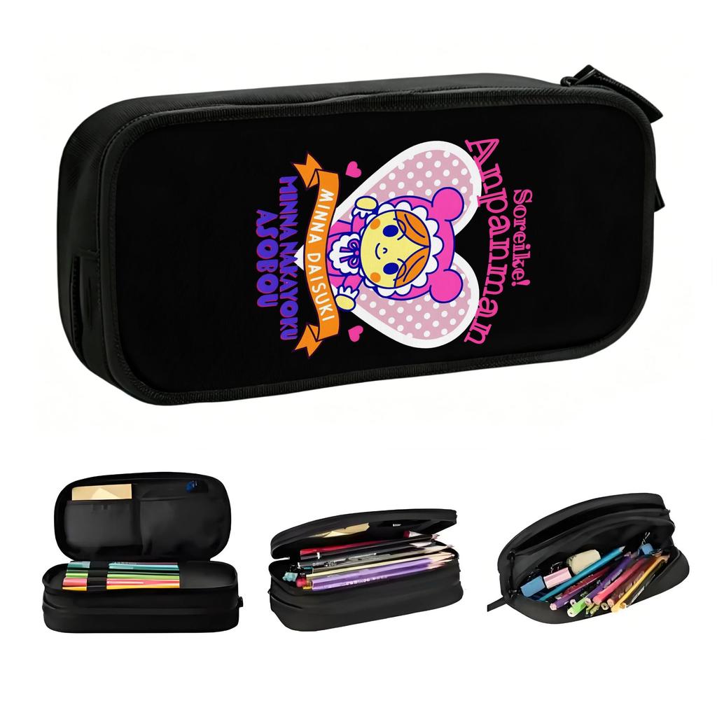 Cartoon Anpanman Cute Pencil Cases Girls Boys Large Capacity Anime Superhero Pencil Pouch Student School