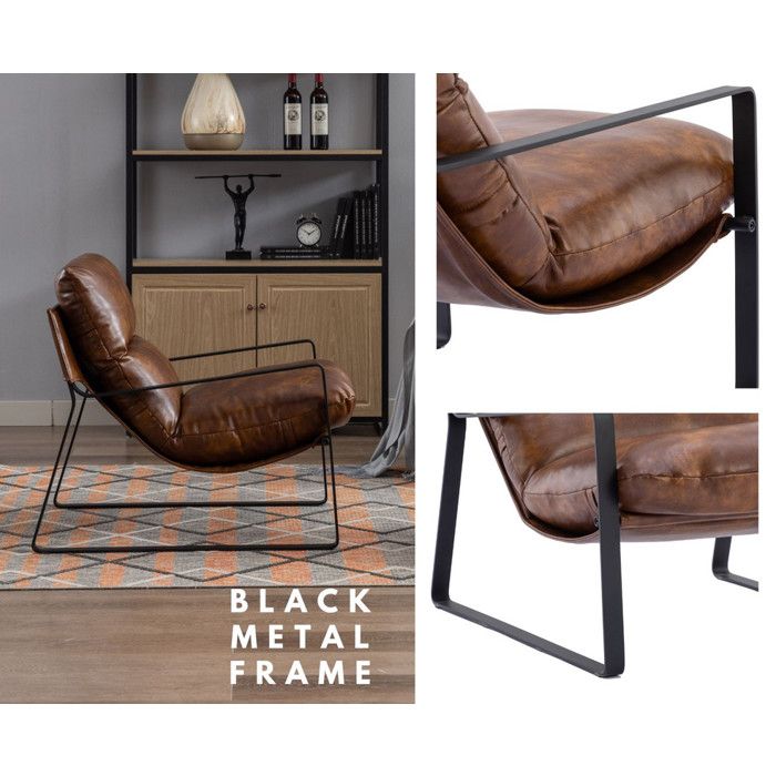 Wahson Bequemer Lounge-Sessel Entspannungssessel, Lounge-Sessel mit Metallstruktur, Freizeitsessel für Schlafzimmer, PU-Leder, Braun