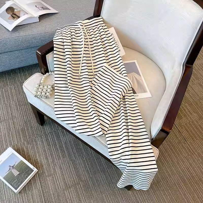 Petite Black & White Striped High Waist Wide-Leg Pants for Women - Spring/Summer XL (116-125 catties)