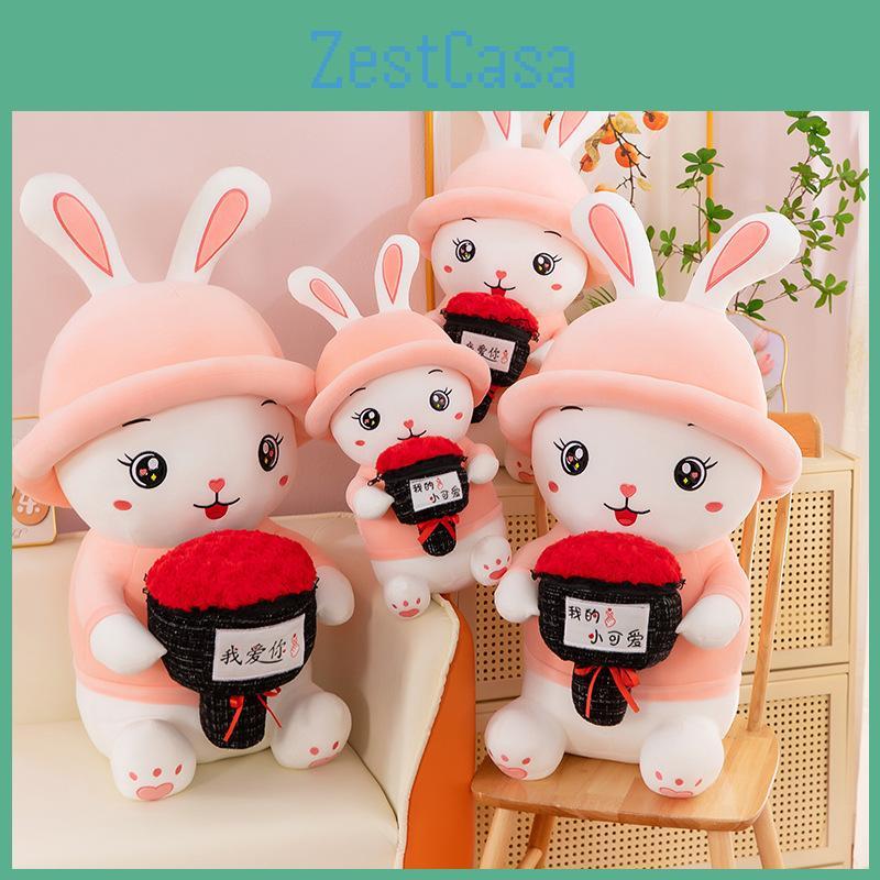 Lovethemed Rabbit Rose Stuffed Animal Fluffy Short Plush Valentines Present Day