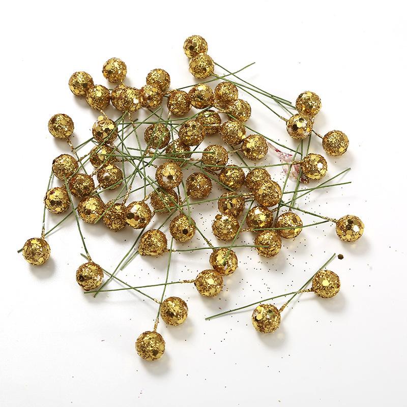 

50 шт. Искусственная ягода Рождественское украшение Елочные игрушки для домашнего декора Навидад Новый год DIY Гирлянда Аксессуар для подарка 1,2 см 50Pcs золотой