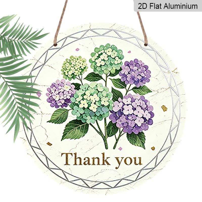 

2D Flat Retro Aluminum Wall Sticker, Available in Various Sizes. A Hydrangea Thank-you Pendant with A Watercolor Floral Pattern, Perfect for Home 7.87×7.87inch