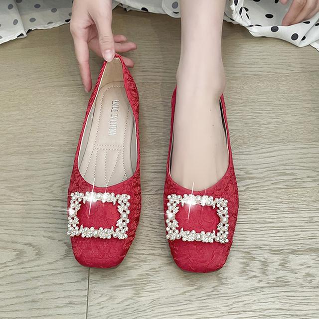 

Весенне-летние женские топсайдеры на плоской подошве, повседневные мягкие и удобные неглубокие сандалии, новый тренд, платье с квадратным носком, свадебная женская обувь 35 красный