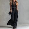Huaqianguhh Women's Sleeveless Jumpsuit, Zip Up Stand Collar Wide Leg Pants Rompers, Casual Summer One Piece Outfits with Pockets
