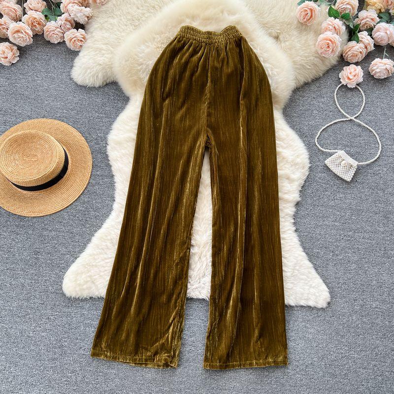 

Pleuche Wide Leg Pants Women s 2023 Fall and Winter New Arrival High Waist Draping Mopping Pants Loose Slim Looking Corduroy Straight-Leg Pants Brown M