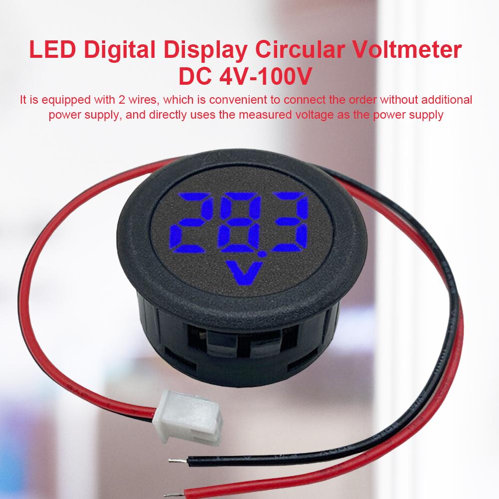 Voltmetru DC 4-100V cu afișaj digital LED pentru mașină, tensiune și curent, metru rotund, detector de voltmetru, tester cu două fire, mini voltmetru