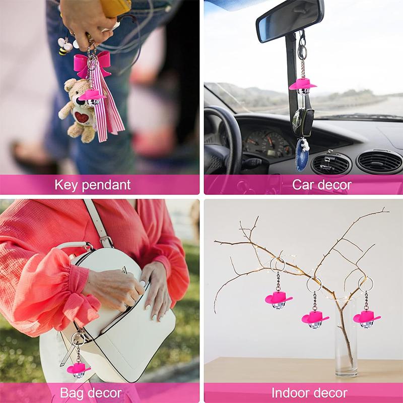 WTEMPO Cowboy Hat Mini Disco Ball Keychain Bling Disco Ball Keychain Ornament DIY Retro Keychain Set Car Key/Door Key/Bag Christmas Tree Decor Pendant