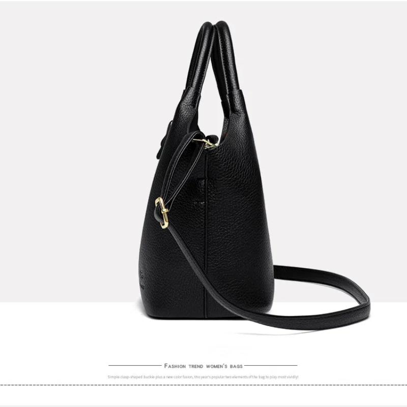 Bløde PU-læderhåndtasker til kvinder Vintage skuldertaske Luksus designer Dame stor kapacitet spand tote tasker