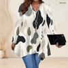 Women Plus Size V Neck Long Sleeve Printed Asymmetric Hem Flared Tunic Top