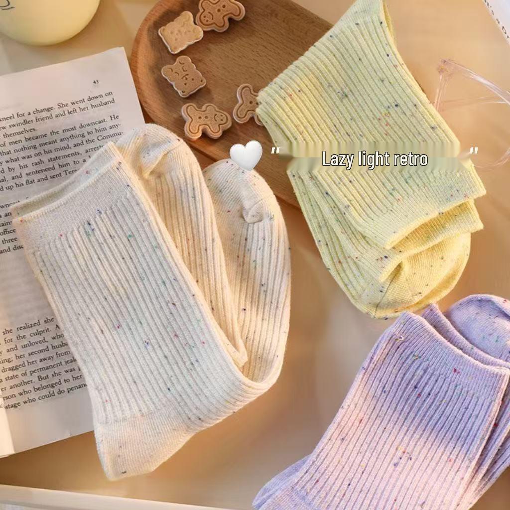 Women's Autumn/Winter Slouch Mid-Calf Socks, Trendy Ins Style, Colorful Polka Dot Mesh, Double-Needle Long Design.