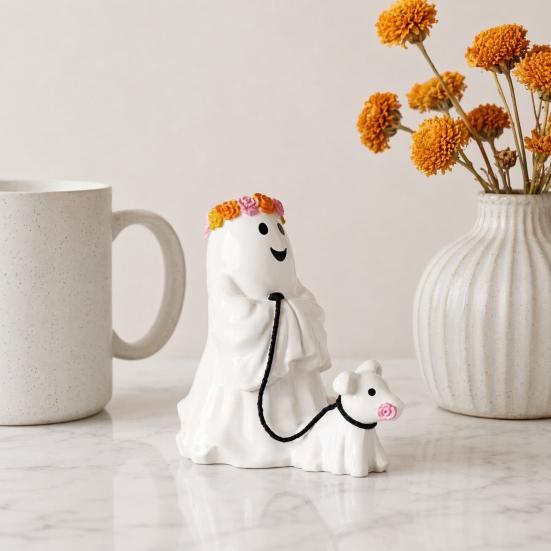 jijijing Halloween Ghost Figurine, Spooky Resin Statue, Classic Decoration for Indoor Outdoor Tabletop Decor, Durable Retro Ornament Gift