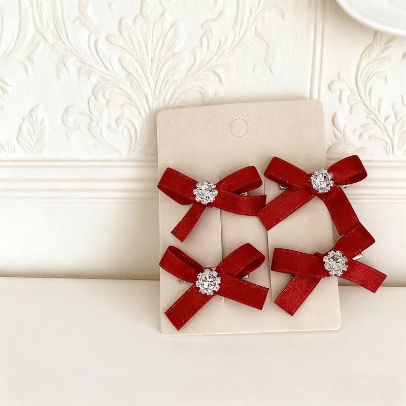 4-Piece Set: Light Blue Rhinestone Bow Hair Clips - Ballet Style for Women & Girls