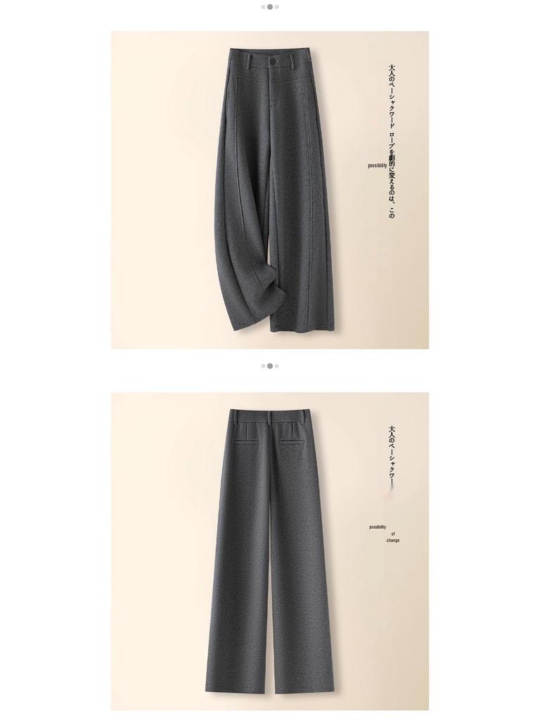 Women's Gray Cashmere Scimitar Wide-Leg Trousers – Fleece-Lined Wool for Autumn/Winter 2025