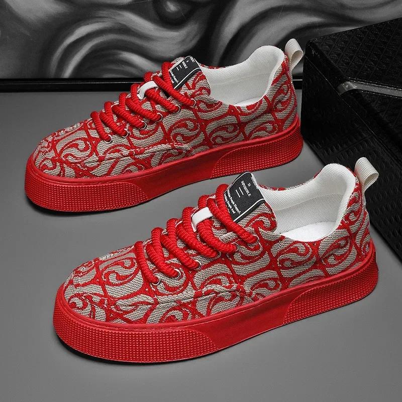 

Китайский шик Спортивная мужская обувь Xiangyun Новые принтованные вышитые повседневные кроссовки на мягкой подошве Модная спортивная обувь для мужчин 44 красный
