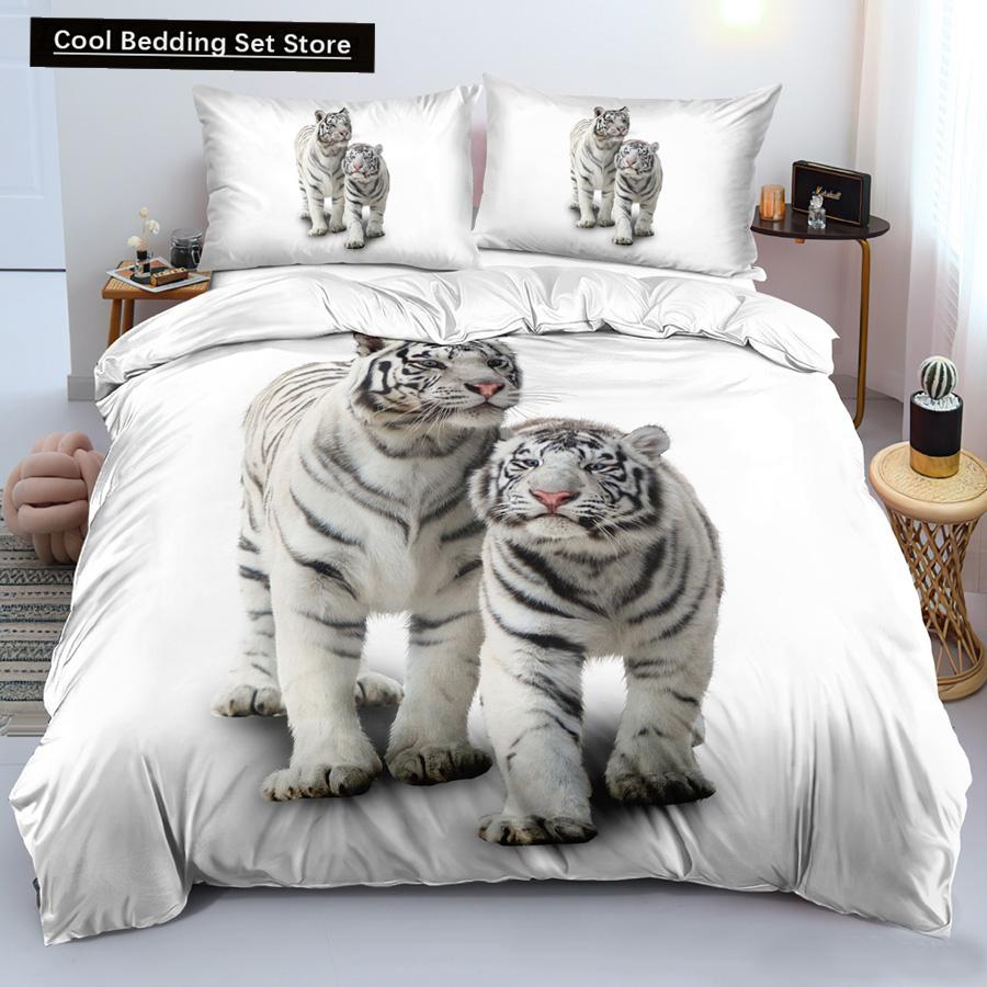Comforter Lion Tiger King Queen Lovely Wild Animals Bedding Set For Kids Teens Adults Wildlife Grey Black 2/3Pcs