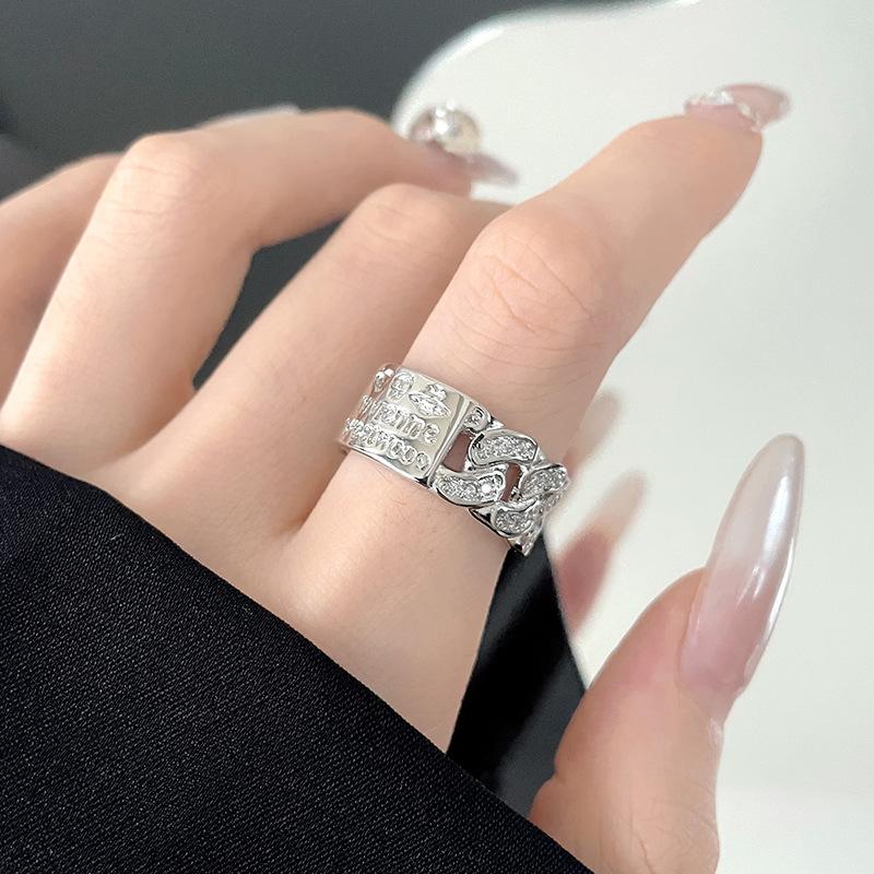 Saturn Ring Zircon Alphabet Hollow Personality Delicate Geometric Diamond-Set Planet Niche Design Open Ring Ring Female