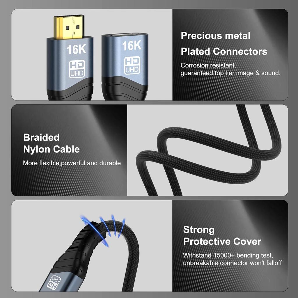 16K 8K HDMI2.2 Extension Cable,HDMI Male to Female Extender,16K@60Hz 10K120Hz 4K240Hz,Ultra High Speed 96Gbps For Blu-Ray Laptop PS5 Xbox Player HDTV