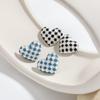 European Retro Checkerboard Heart Stud Earrings: Black & White Enamel Resin for Women