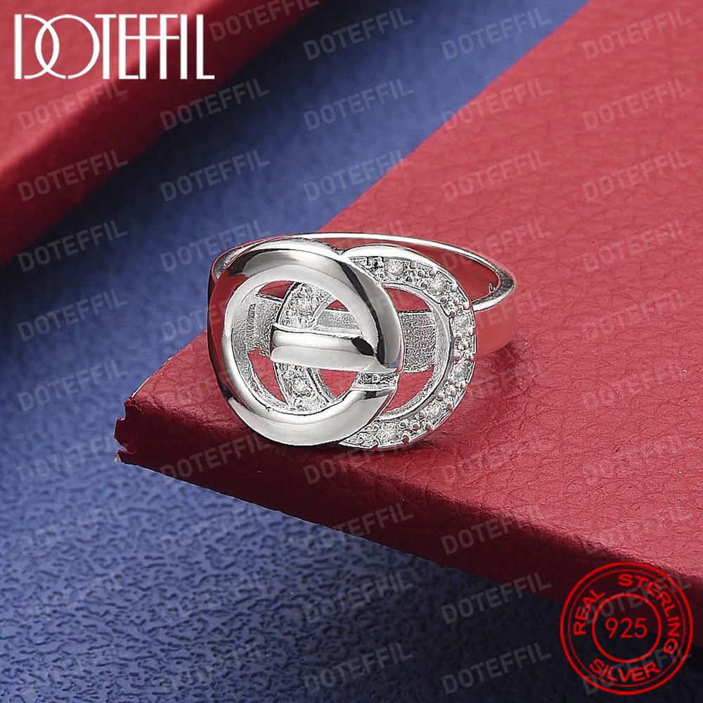 

925 Silver O Round AAA Crystal Ring For Woman Wedding Engagement Charm Party Jewelry 7 белый