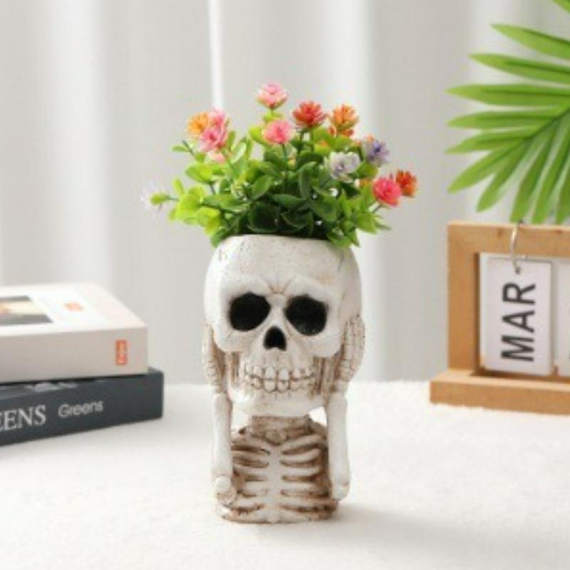 Resin Skull Head Flower Pots Home Garden Office Decor Succulent Plant Creative Halloween Tabletop Ornament Craft Decoration New