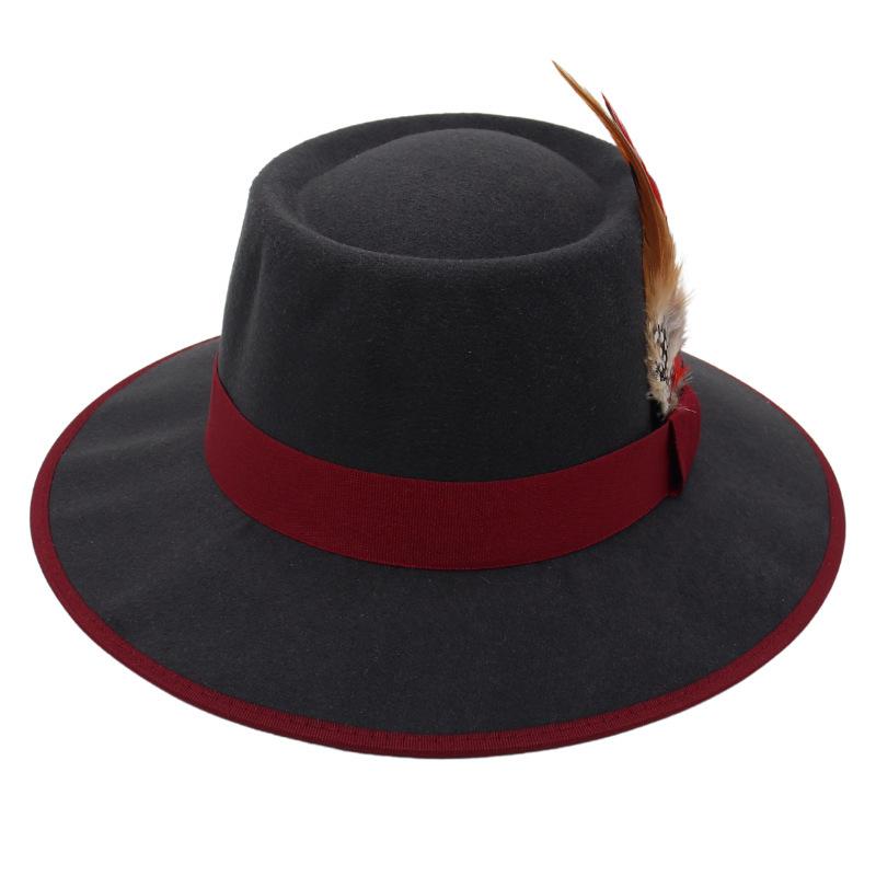 Internet Celebrity Feather Decoration Foreign Style Top Hat Dome Jazz Hat Men And Women Tibetan Felt Hat Imitation Wool Hat Ethnic Style
