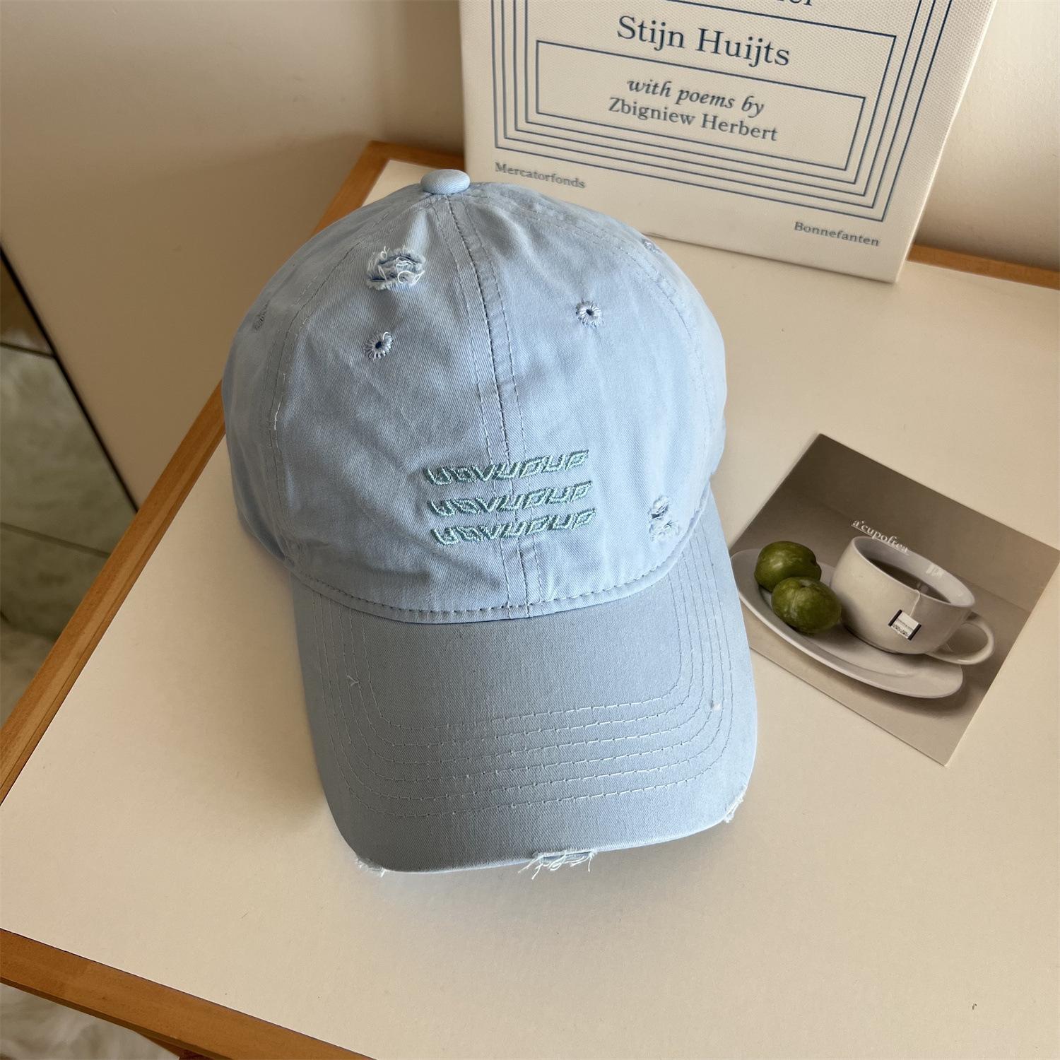 

Макаронный цвет, бейсболка с рваной надписью для женщин, весна-лето, новая широкополая, подчеркивающая лицо, маленькая мягкая макушка, солнцезащитная бейсболка 54-60cm)