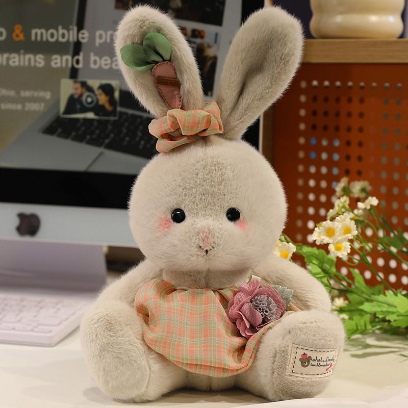 Cute Plaid Dress Cartoon Rabbit Plush Toy For Children