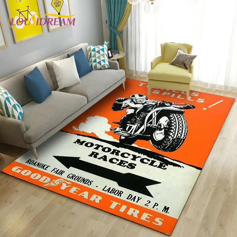 3D Retro Vintage Motorcycle Area Rug Large,Carpet Rug for Living Room Bedroom Sofa Decoration,Doormat Kitchen Non-slip Floor Mat