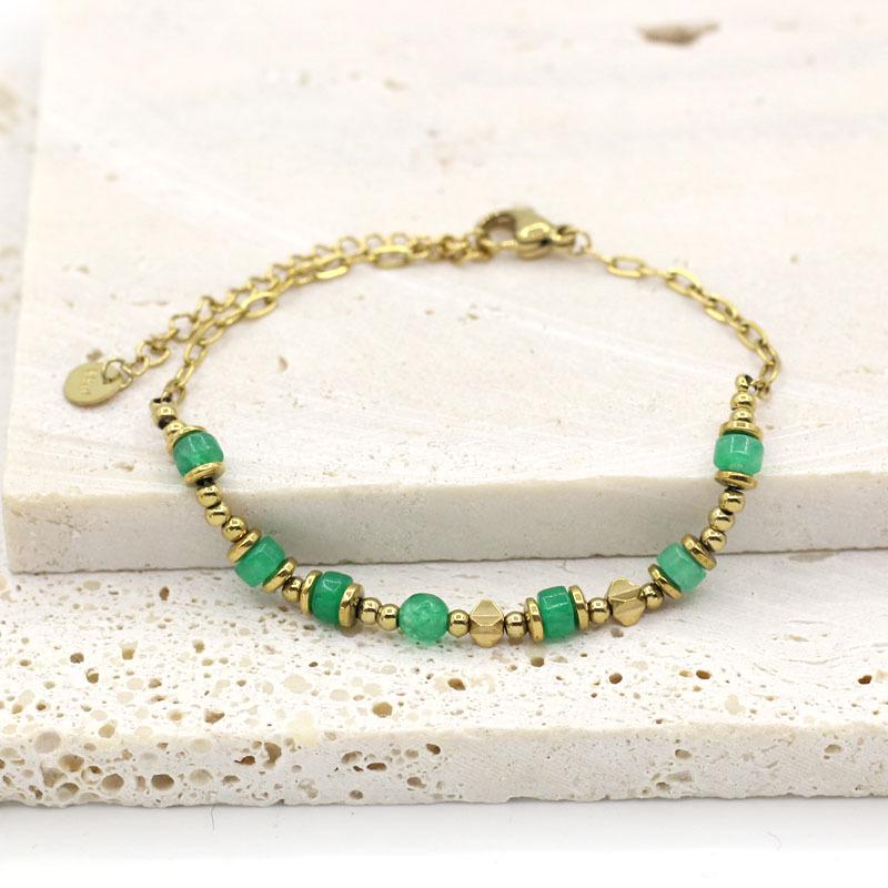 Women's Fresh Natural Stone Bead Bracelet - Color-Preserving Stainless Steel Jewelry