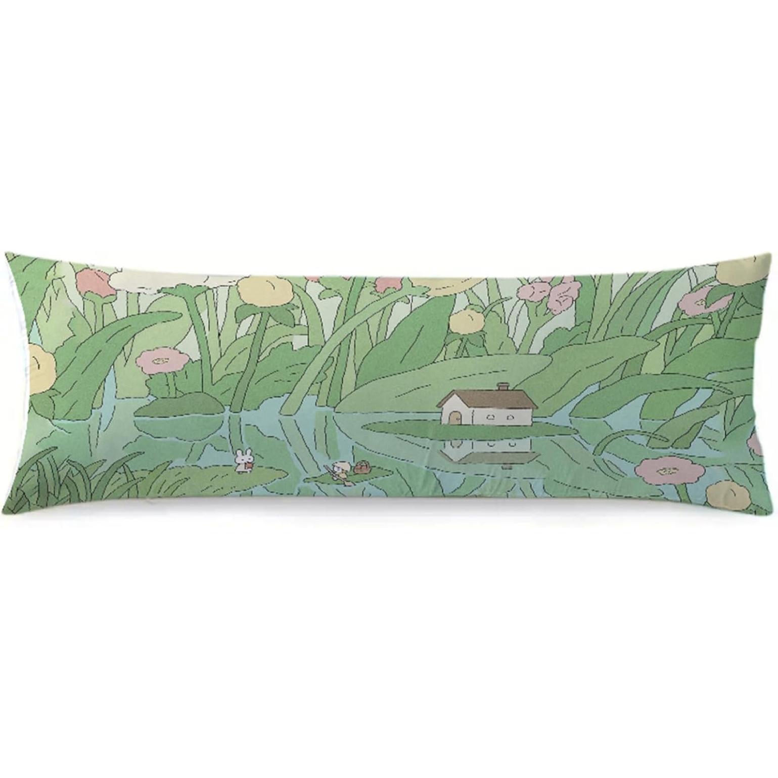 Kawaii Green Body Pillow Cover,Cute Flowers Plants Long Pillow Case,Decorative Pillowcase with Zipper,Bedding Pillowcases Soft Cushion Pillow Covers Cute Kawaii Anime