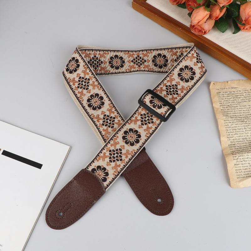 Adjustable Guitar Strap Neck Strap for Electric & Acoustic Bass Cotton Leather Embroidered Straps Musical Instrument Accessories