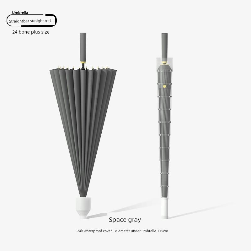 24-Rib Automatic Umbrella, Large Size, Extra-Large, Factory Bulk Straight Handle Long Handle Umbrella, Dual-Use for Sun and Rain, with Logo Printing