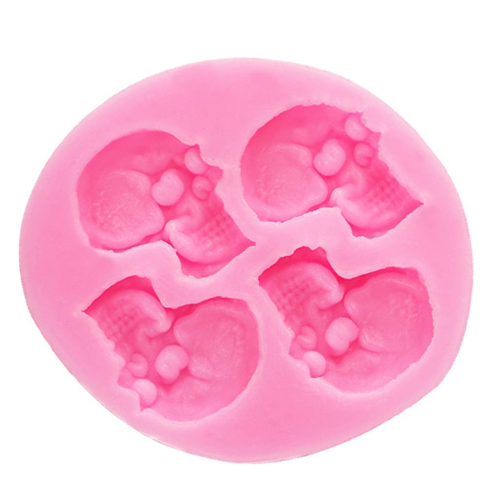 

4Holes Skeleton Head Silicone Mold Styling Candy Jelly Mould Fondant Cake Decorating Pastry Bake Tools Pink#1